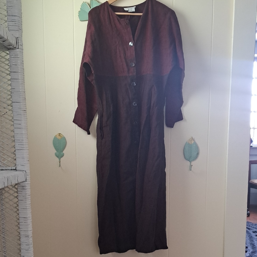 J. Jill Burgundy Long Sleeve Button Dress